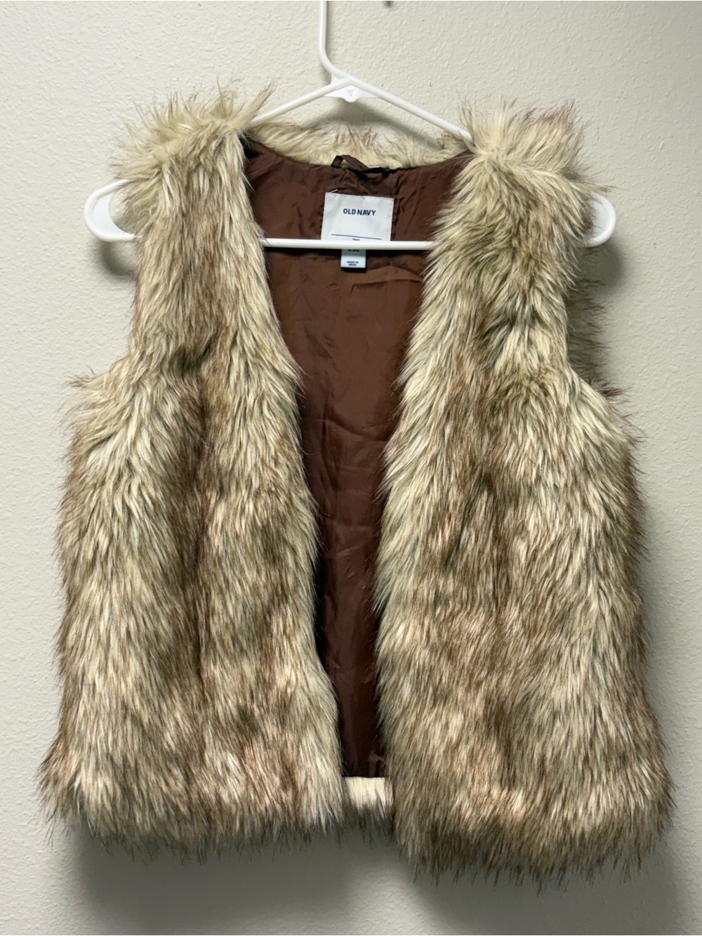 Old Navy Girls Faux Fur Lined Open Front Vest XL Brown/Beige Sleeveless
